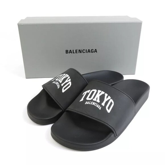 Auth BALENCIAGA TOKYO Sandals Black/White Rubber - Picture 1 of 16